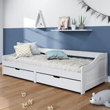 vidaXL Dnevna postelja z 2 predaloma IRUN bela 90x200cm trdna borovina Cene
