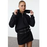 Trendyol Black Thessaloniki/Knitwear Look Zippered Collar Regular/Normal Pattern Knitted Sweatshirt Cene