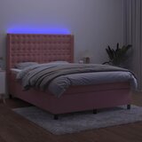 Krevet box spring s madracem LED ružičasti 140x190cm baršunasti | Eponuda.com