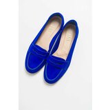 LuviShoes F02 Sax Blue Nubuck Leather Women's Flats Cene