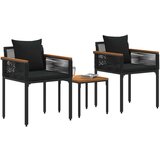  Set vanjskog namještaja s jastukom 3 pcs Crna PE ratan | shoptok.hr