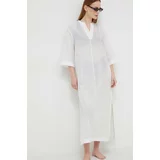 Calvin Klein Bombažna obleka za na plažo bela barva