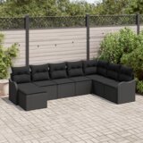 vidaXL 8-dijelni set vrtnih kauča s jastučićima Crni poli ratan, 2-sjedala vrtni kauč s jastučićima Crni poli ratan | shoptok.hr