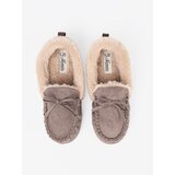 Shelvt Dark beige slippers with a bow and a fluffy moccasin interior | Shoptok.si