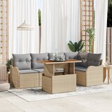 vidaXL 6-delni vrtni sedežni set z blazinami bež poli rattan akacija | Shoptok.si