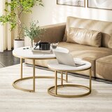  Set od 2 okrugla stolića za kavu složljivi metalni okvir mramorni izgled siva | shoptok.hr
