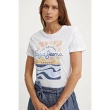 PepeJeans Bombažna kratka majica ESHA ženska, bela barva, PL505885