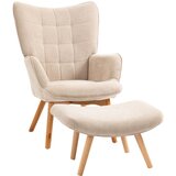 Nesta Ušesni fotelj z oporo za noge, rebrasta tkanina, bež, lounge stol z lesenimi nogami in naslonjali za roke, TV počivalnik za dnevno sobo, (5000493379) | Shoptok.si