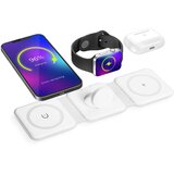 Bewello Brezžična polnilna postaja 3 v 1 polnilec za telefon in uro bela barva | Shoptok.si