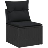 vidaXL Vrtni kavč set z blazinami, črna poli ratan akacija | Shoptok.si