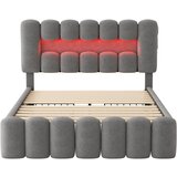 Lumor Oblazinjena postelja iz žameta – 160x200 cm – 4 predali + LED + priključki za polnjenje + predvajalnik – siva, (22151133) | Shoptok.si
