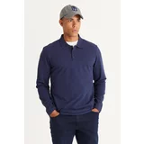AC&Co / Altınyıldız Classics Men's Navy Blue Standard Fit Normal Cut 3 Thread Fleece 100% Cotton Polo Neck Sweatshirt
