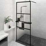 vidaXL Pregrada za tuš s polico črna 80x195 cm ESG steklo in aluminij | Shoptok.si