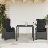 3-dijelni vrtni blagovaonski set s jastucima od poliratana crni Crna 90 cm table length | shoptok.hr