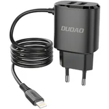 punjač 2x USB s ugrađenim USB kabelom Lightning 12W crni (A2ProT) - Crna KP14090