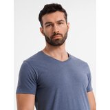Ombre Men's BASIC classic cotton T-shirt with a serape neckline - blue melange | Shoptok.si