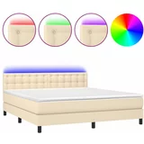 vidaXL Box spring postelja z vzmetnico LED krem 160x200 cm blago, (20899507)