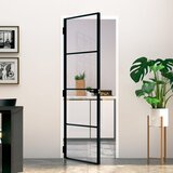 vidaXL Notranja vrata črna 76x201,5 cm kaljeno steklo &amp; aluminij tanka cene