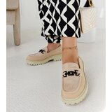 Gemre Beige suede loafers with a buckle on a thick sole Lyle Cene