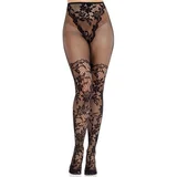 LEG AVENUE - DAHLIA LACE STOCKINGS WITH NET DETAIL BLACK