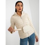 Fashion Hunters Light beige transitional quilted jacket with hood and bag Cene