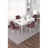 Hanah home trpezarijski set Nef, sto na razvlačenje i 4 stolice, bela ploča, puder roze tkanina Jerry | Eponuda.com