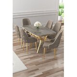 Hanah home trpezarijski set Asel, sto i 6 stolica, antracit ploča Irony, zlatne noge, kapućino tkanina Babyface | Eponuda.com