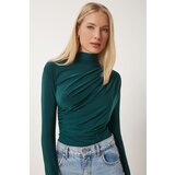  Women's Dark Green Ruffle Detailed Standing Collar Sandy Blouse | Shoptok.si