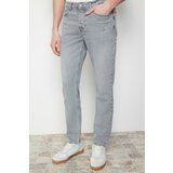 Trendyol Men's Gray Slim Fit Destroyed Jeans Denim Trousers Cene
