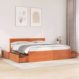  Posteljni okvir s predali voščeno rjav 180x200cm trdna borovina | Shoptok.si