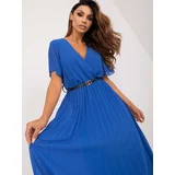 Fashion Hunters Cobalt Blue Pleated Viscose Dress