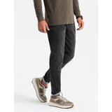 Ombre Men's TAPER FIT denim pants with stitching and rolled up legs - black | Shoptok.si