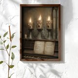 Wallxpert uramljena MDF slika NAL076-46, tri sveće sa licima na starom klaviru sa notama, 35,5 x 47 cm | Eponuda.com