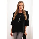 Kesi Włoski Women's linen-cotton short sleeve blouse black Cijene