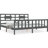 The Living Store Posteljni okvir z vzglavjem siv 200x200 cm trden les - Posteljni Okvir, (21530636) | Shoptok.si