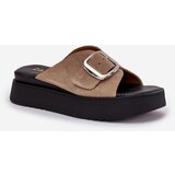 Zazoo Ladies Suede Slippers With Buckle On Platform Beige 3019 | shoptok.hr