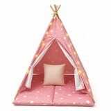 Ginger Home Dečiji pamučni šator little stars, roze sa zvezdama, 100% pamuk, sa mekom podlogom za punjenje, jastukom i led svetlima ( JW- | Eponuda.com