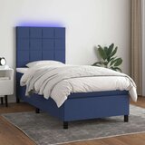  Box spring postelja z vzmetnico LED modra 80x200 cm blago, (20898417) Cene