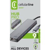 Cellular Line Celularni Hub Pro USB Type-C na USB 2x Type-A, USB Type-C, HDMI, LAN, SD | Shoptok.si