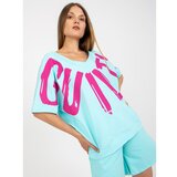 Fashion Hunters Mint and pink blouse with a print and short sleeves Cene