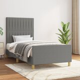 The Living Store Posteljni okvir z vzglavjem temno siv 90x190 cm blago - Posteljni Okvir Z Vzglavjem, (21531426) | Shoptok.si