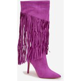 Boto Women's High Heel Boots with Fringes Purple Isalune | Shoptok.si