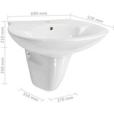 Zidni umivaonik keramički bijeli 690 x 520 x 210 mm | shoptok.hr