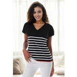 Dewberry 92125 Striped Marine Short Sleeve Knitwear T-shirt-BLACK