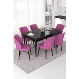 Hanah home Nef - Black Marble, Purple Black MarblePurple Extendable Dining Table & Chairs Set (7 Pieces) | ePonuda.com