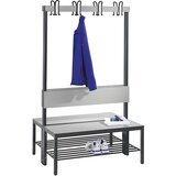 C+P Garderobna klop BASIC PLUS, obojestranska, sedežna površina iz HPL, letev s kljukicami, rešetka za čevlje, dolžina 1000 mm, srebrno sive barve | Shoptok.si