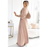 numoco basic Long dress with a wide belt and a Numoco neckline | Shoptok.si