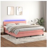  Box spring postelja z vzmetnico LED roza 160x200 cm žamet | Shoptok.si