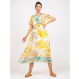 Fashion Hunters Yellow midi dress with prints and an envelope neckline Cene