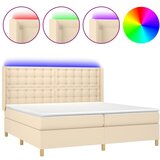 vidaXL Box spring postelja z vzmetnico LED krem 200x200 cm blago, (20899489) Cene